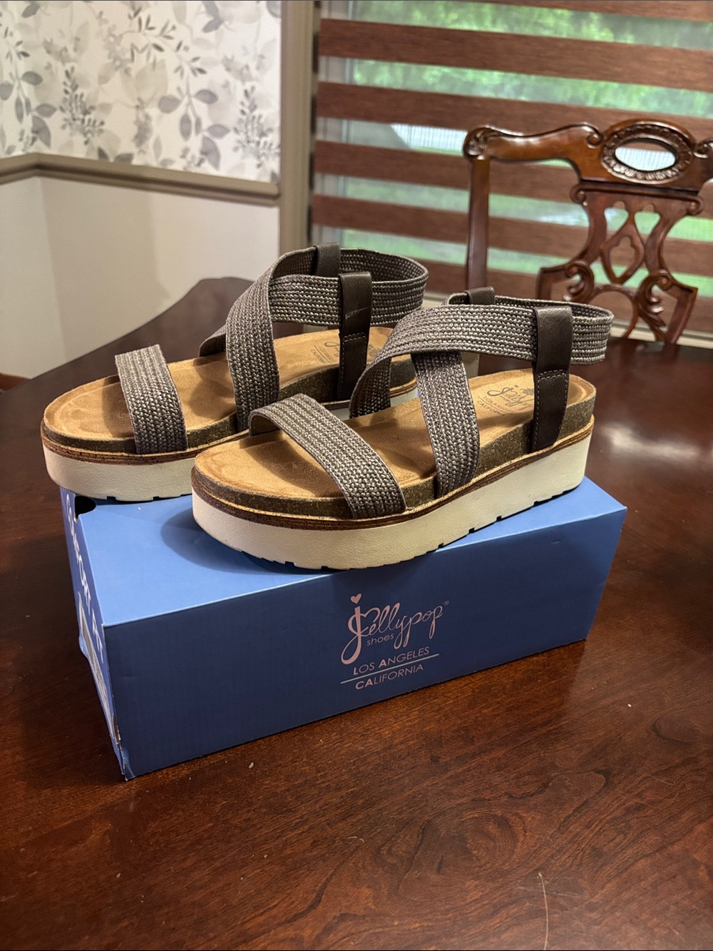Jellypop Gray Woven Elastic Platform Sandals